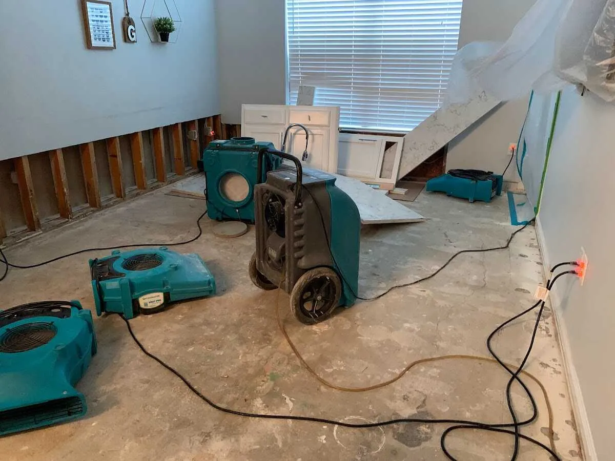 Dehumidifier in flood-cut room for Water Damage Restoration in Mountain House